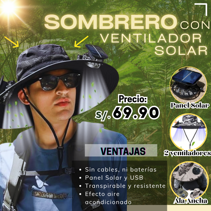 🔥SOMBRERO CON VENTILADOR SOLAR